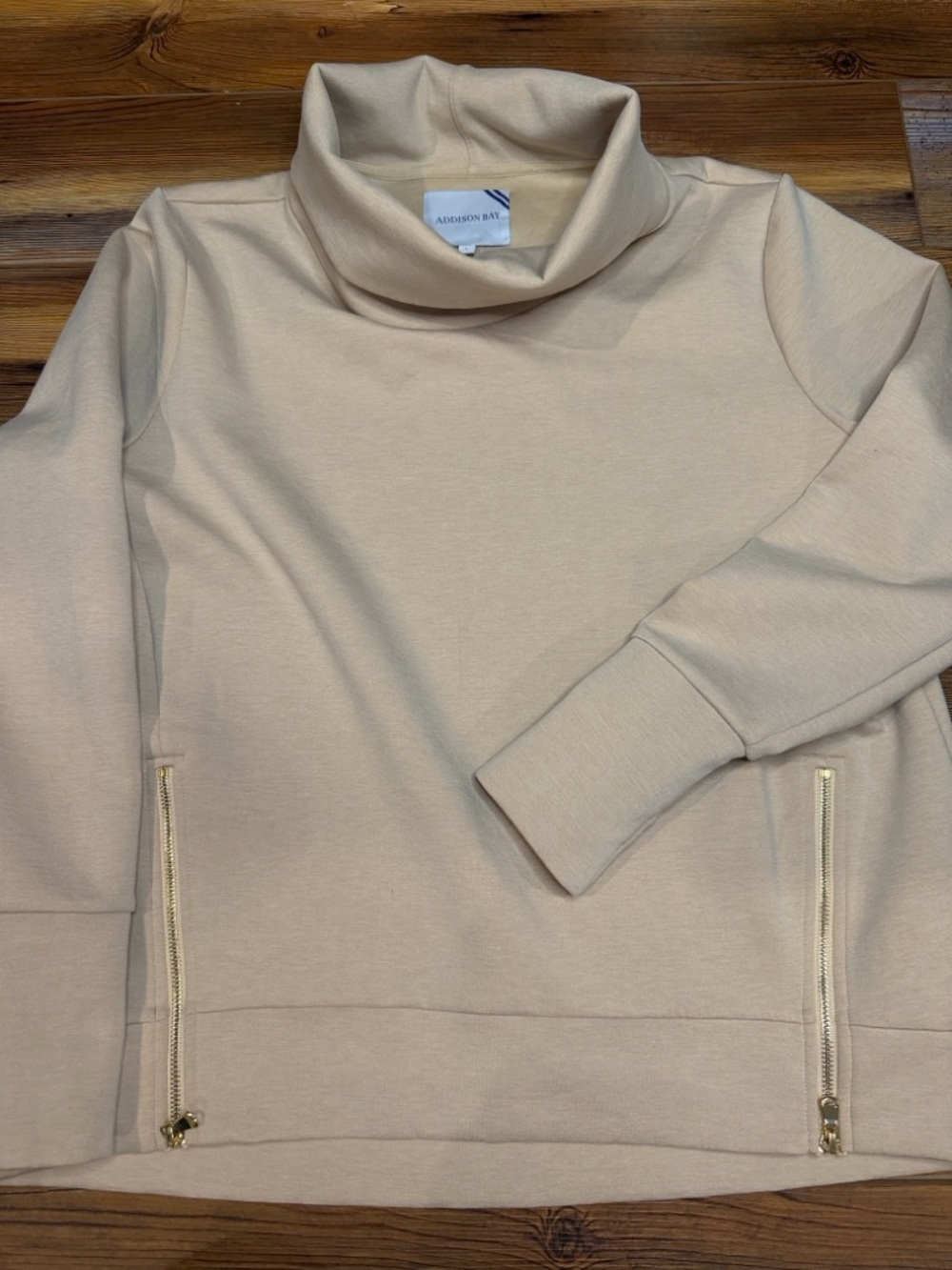 Addison Bay Cream Cowl Neck Pullover Zip Pocket Athleisure L turtleneck - Picture 6 of 6
